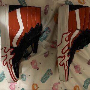 Vans High-Top Sneakers - Black, red, and White with flames 8.5M/10W